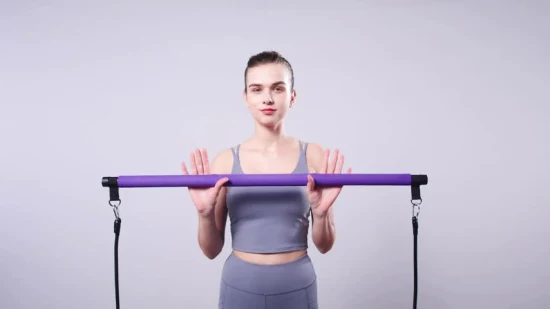 Kit portátil de pilates com faixa de resistência roxa para ioga e barra ajustável